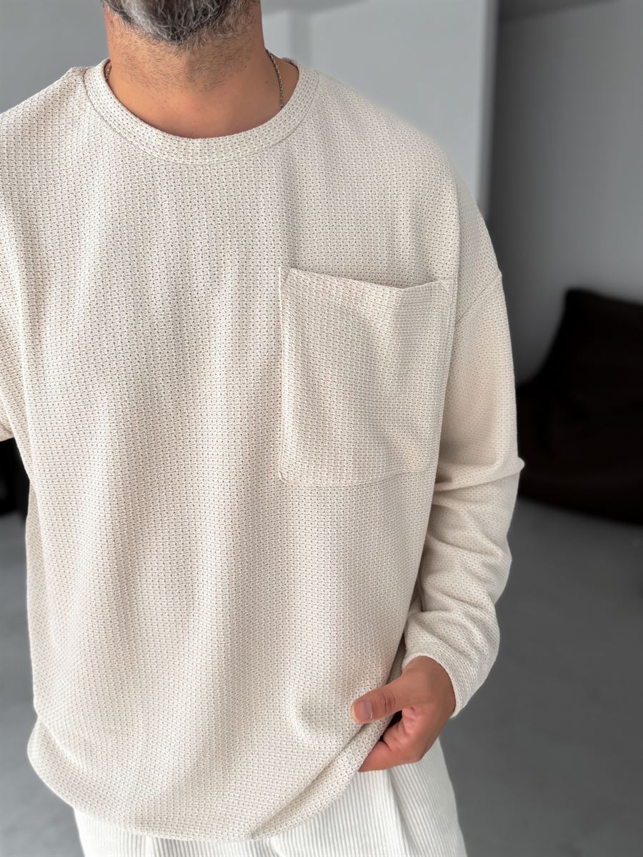 Textured Knitted Pocket Sweatshirt