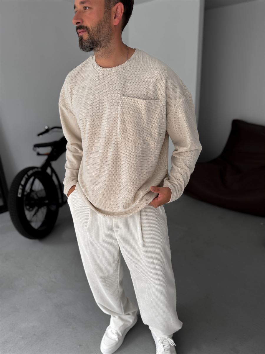 Textured Knitted Pocket Sweatshirt