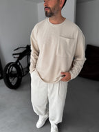 Textured Knitted Pocket Sweatshirt