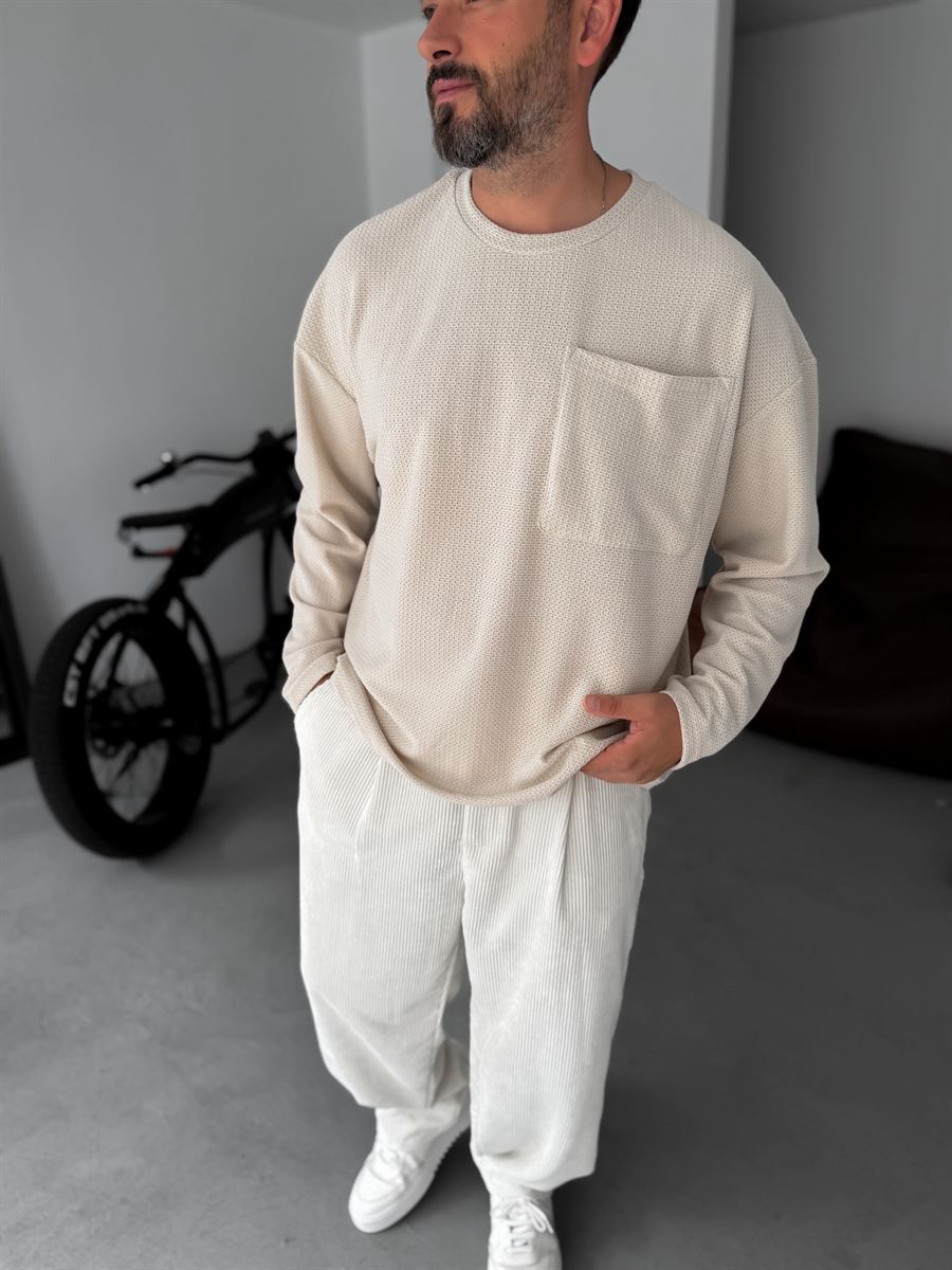 Textured Knitted Pocket Sweatshirt