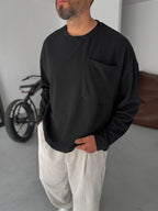Textured Knitted Pocket Sweatshirt