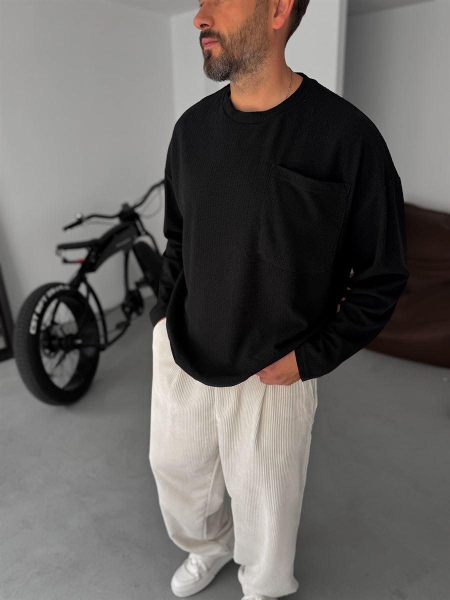 Textured Knitted Pocket Sweatshirt