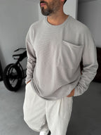 Textured Knitted Pocket Sweatshirt
