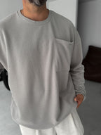 Textured Knitted Pocket Sweatshirt