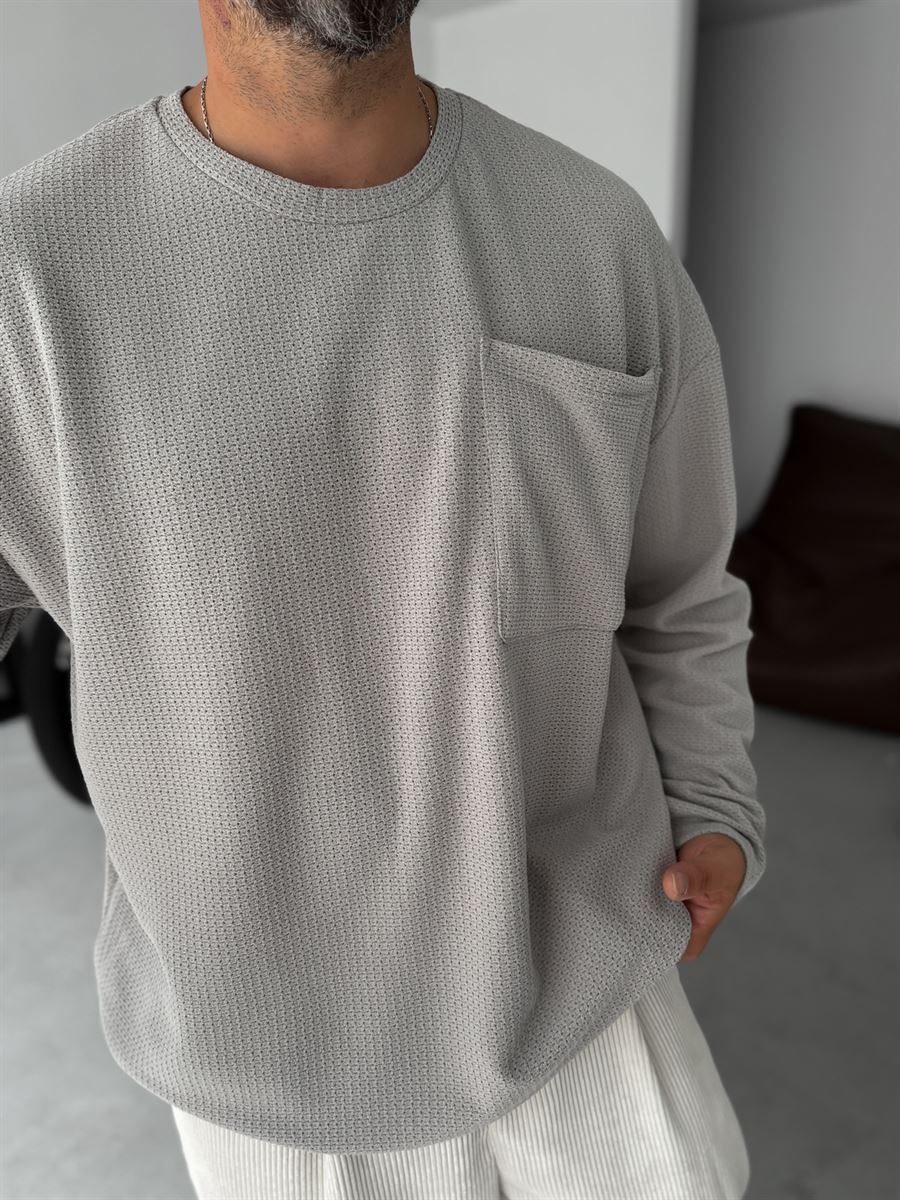 Textured Knitted Pocket Sweatshirt