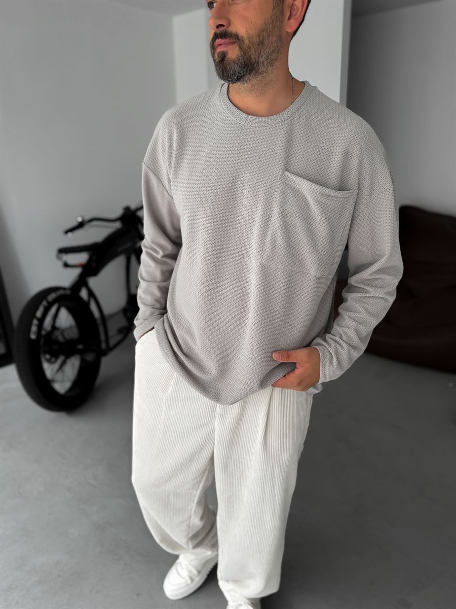 Textured Knitted Pocket Sweatshirt