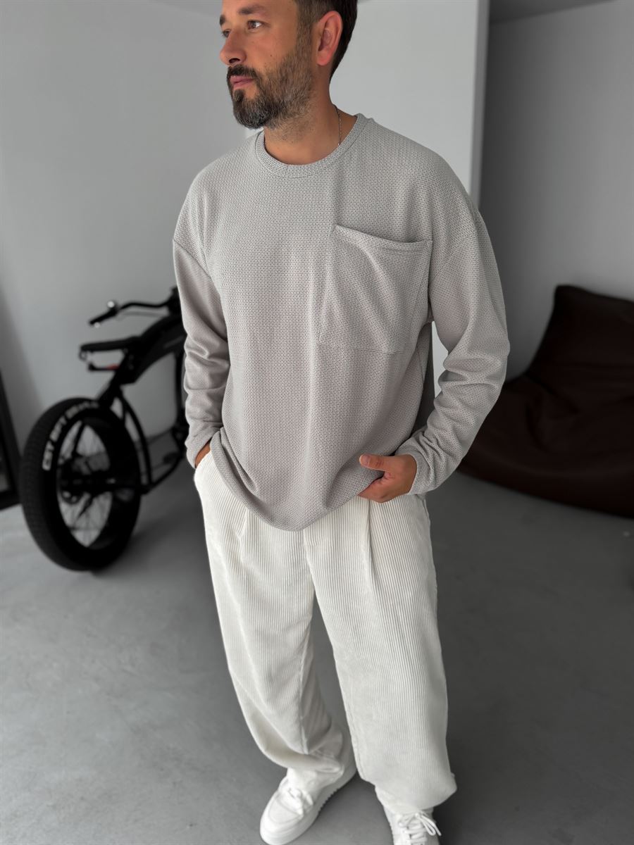 Textured Knitted Pocket Sweatshirt