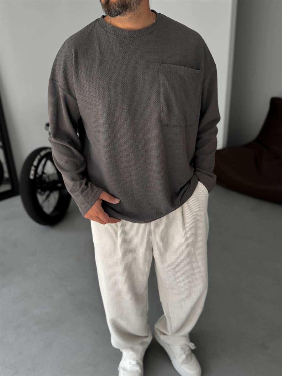 Textured Knitted Pocket Sweatshirt