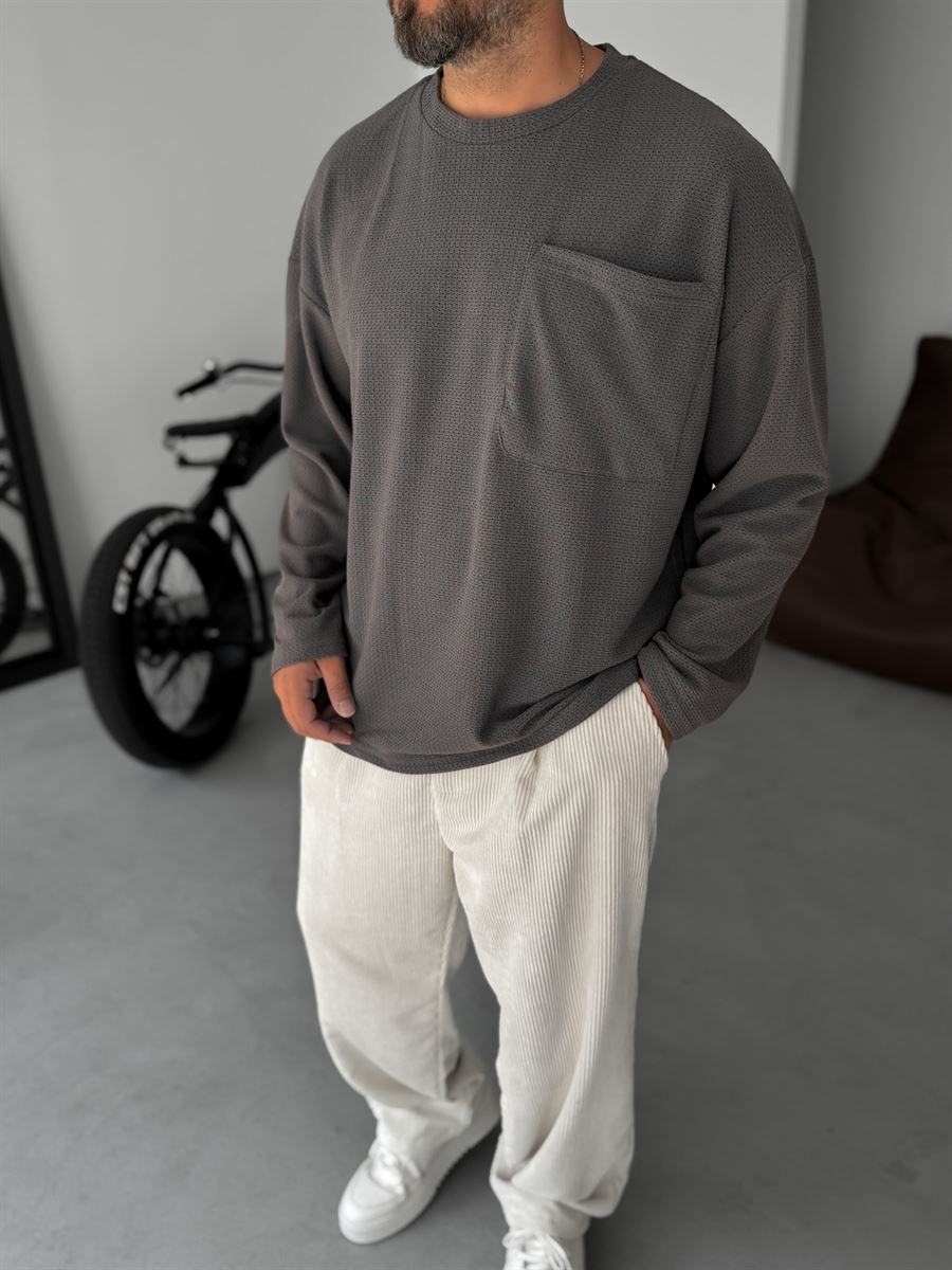 Textured Knitted Pocket Sweatshirt