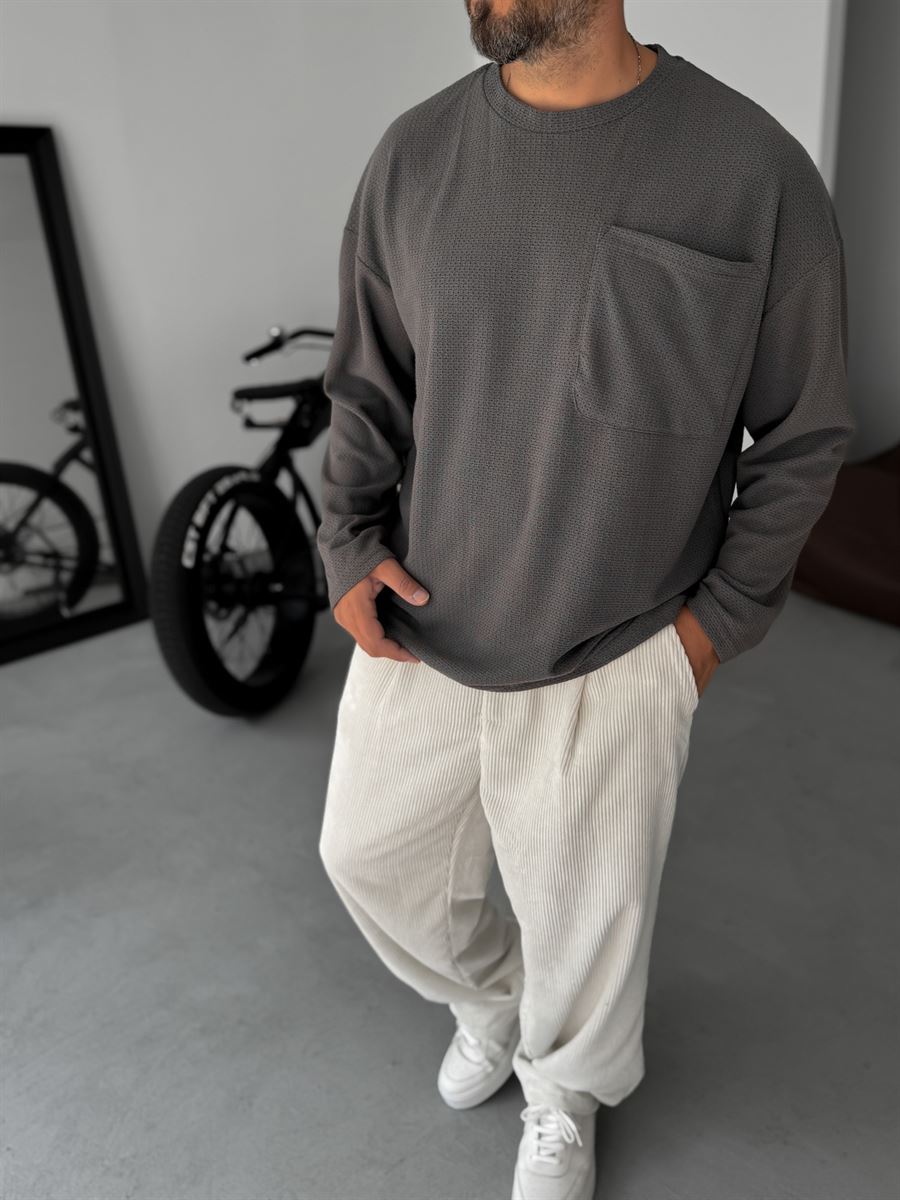 Textured Knitted Pocket Sweatshirt