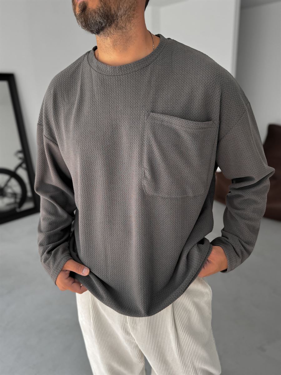 Textured Knitted Pocket Sweatshirt