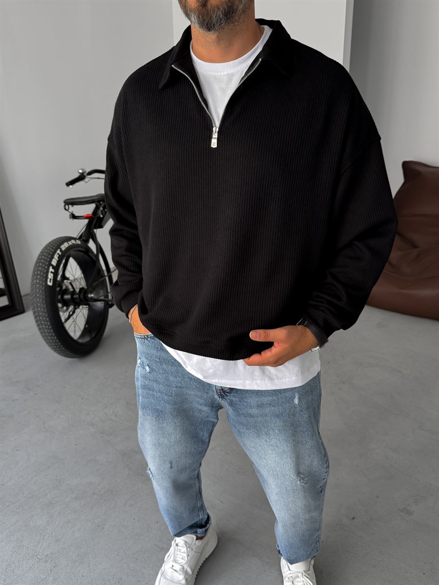 Half-Zip Ribbed Sweatshirt