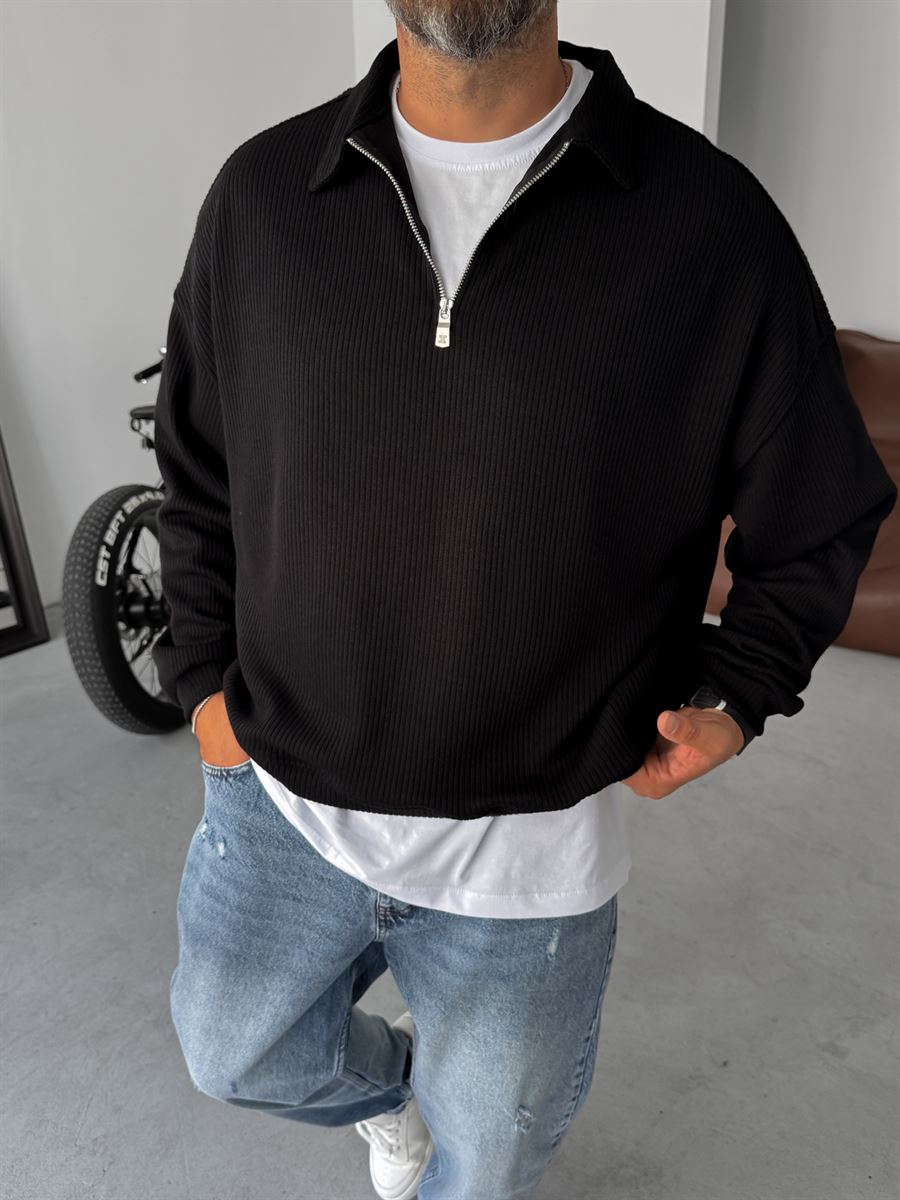 Half-Zip Ribbed Sweatshirt