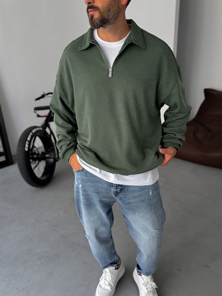 Half-Zip Ribbed Sweatshirt