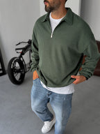 Half-Zip Ribbed Sweatshirt