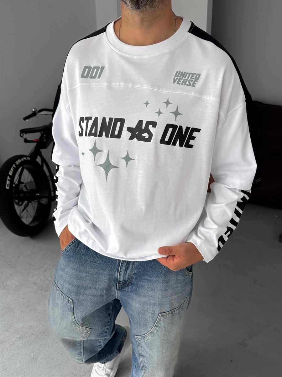 Stand Printed Patchwork Sweatshirt