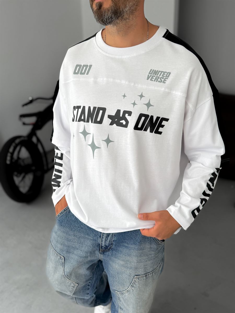 Stand Printed Patchwork Sweatshirt