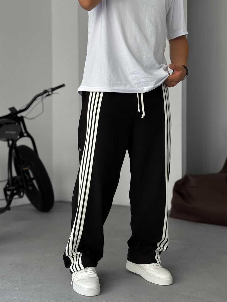 Striped Sweatpants with Button Details