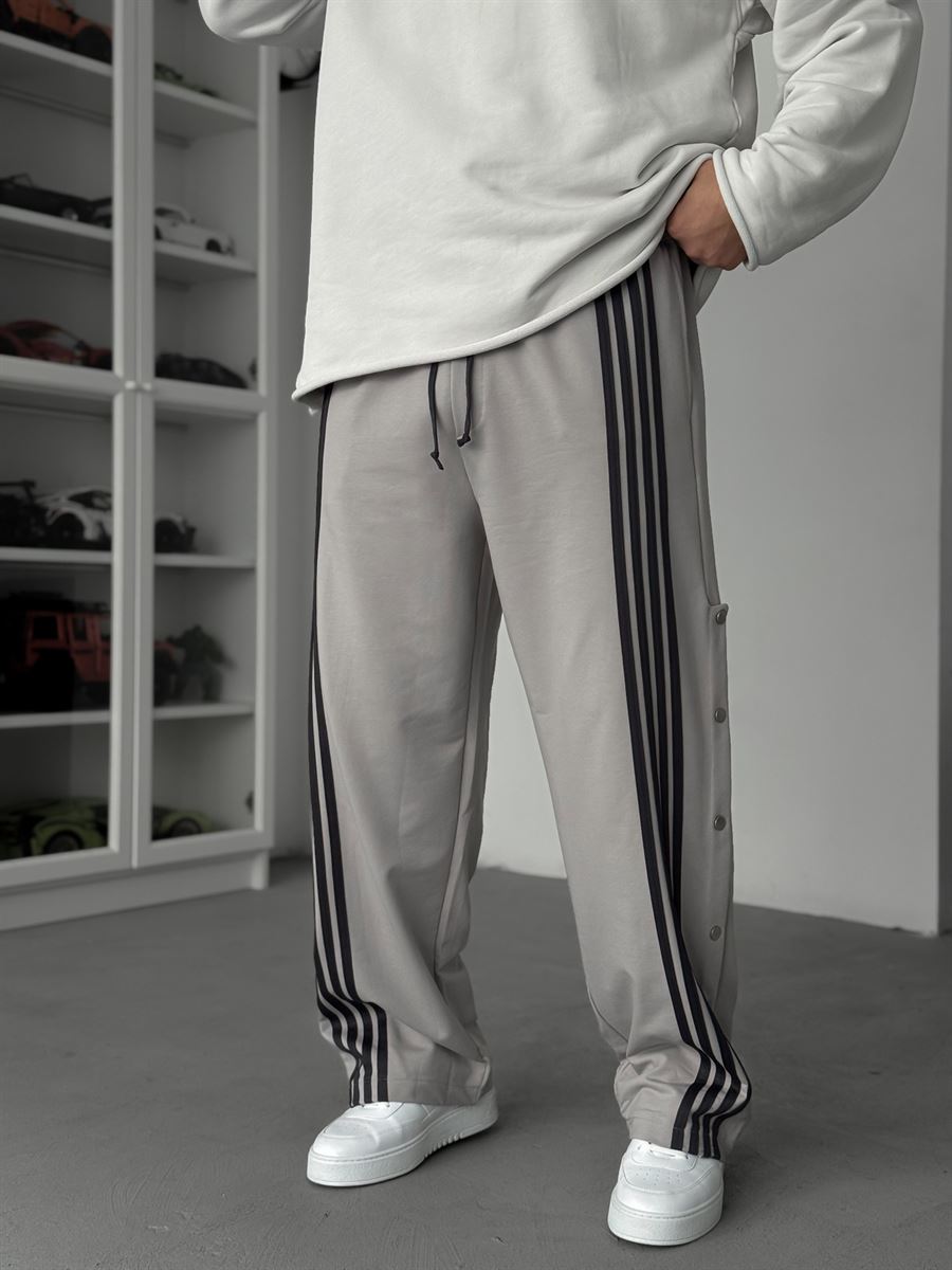 Grey Striped Button Detail Tracksuit JJ-103