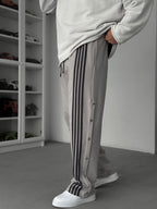 Grey Striped Button Detail Tracksuit JJ-103
