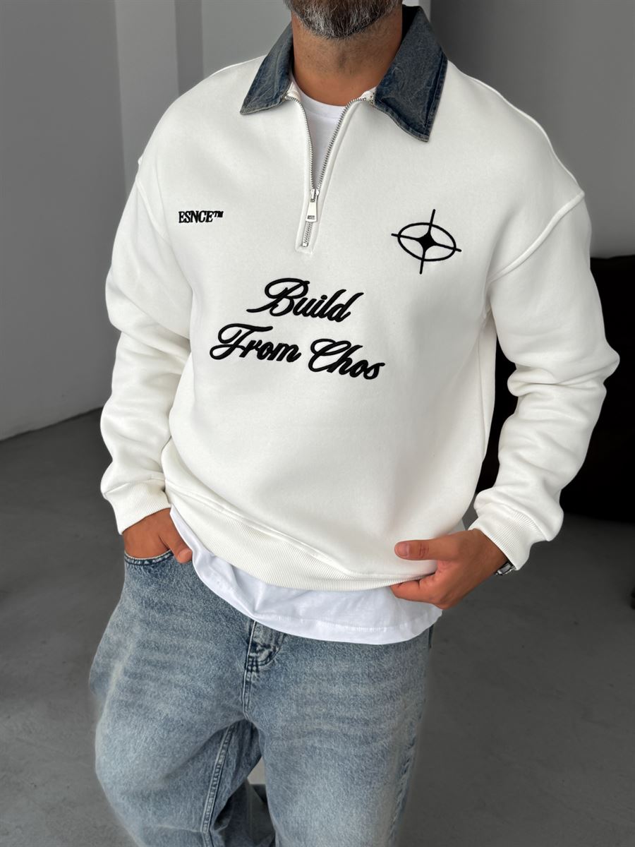 Denim Collar Build Oversize Sweatshirt