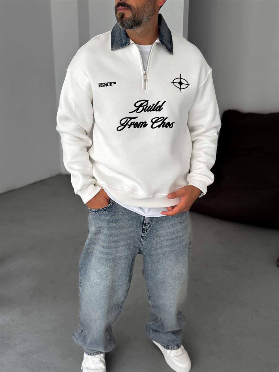 Denim Collar Build Oversize Sweatshirt