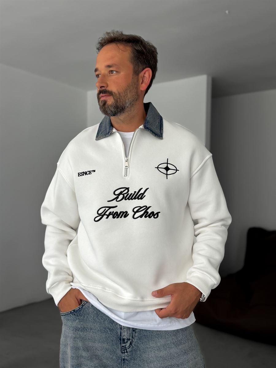 Denim Collar Build Oversize Sweatshirt