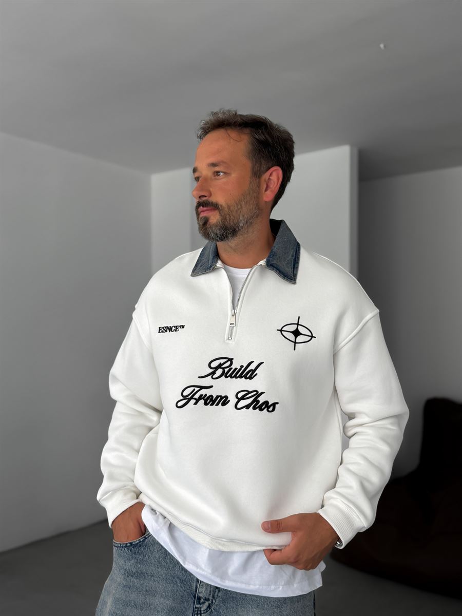 Denim Collar Build Oversize Sweatshirt