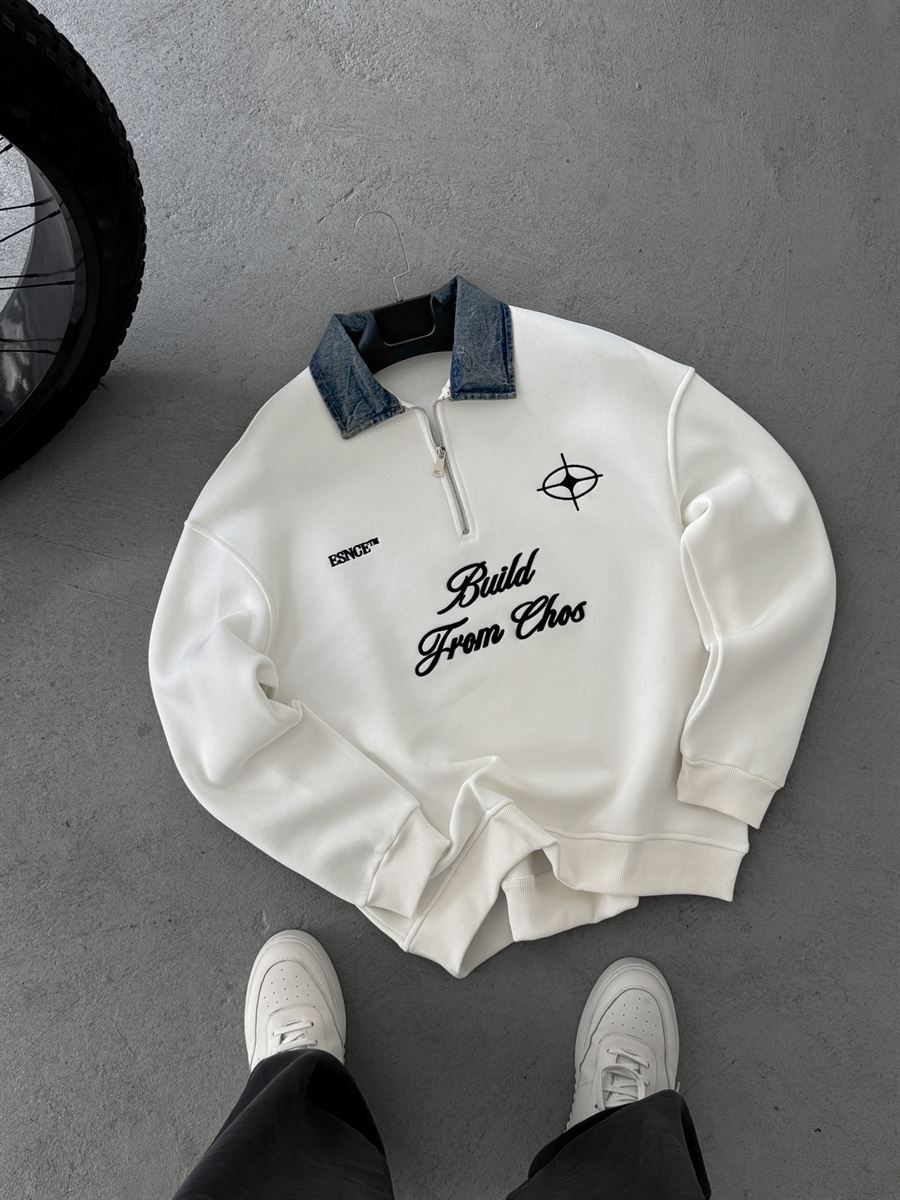 Denim Collar Build Oversize Sweatshirt