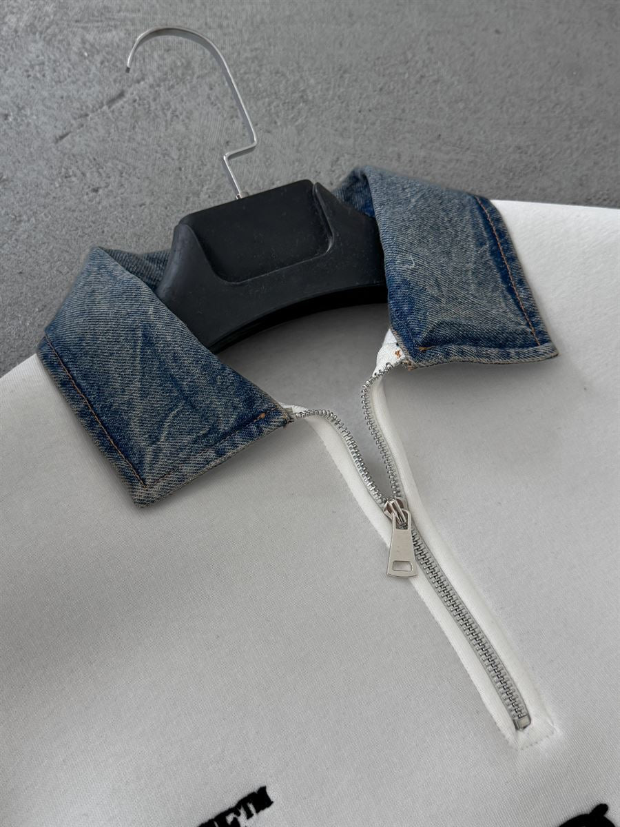 Denim Collar Build Oversize Sweatshirt