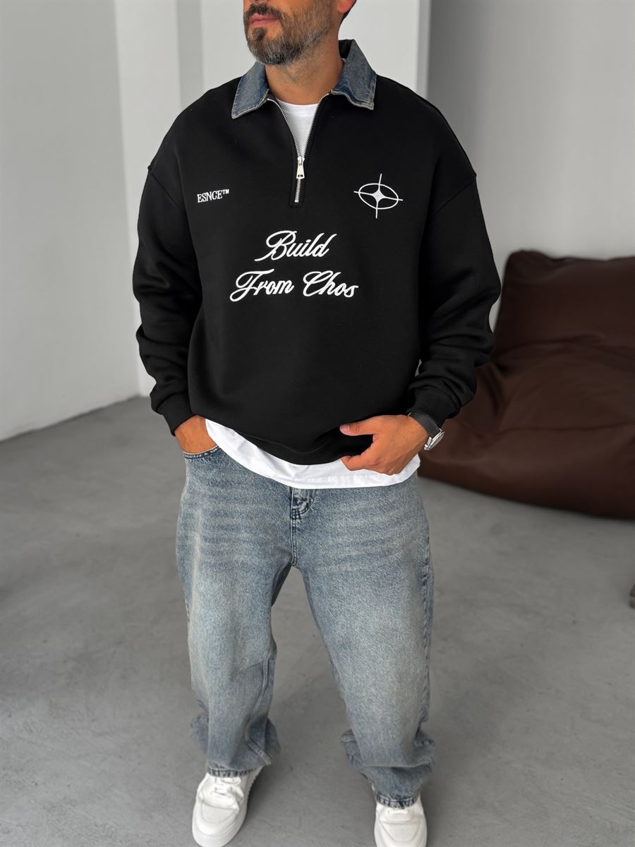 Denim Collar Build Oversize Sweatshirt