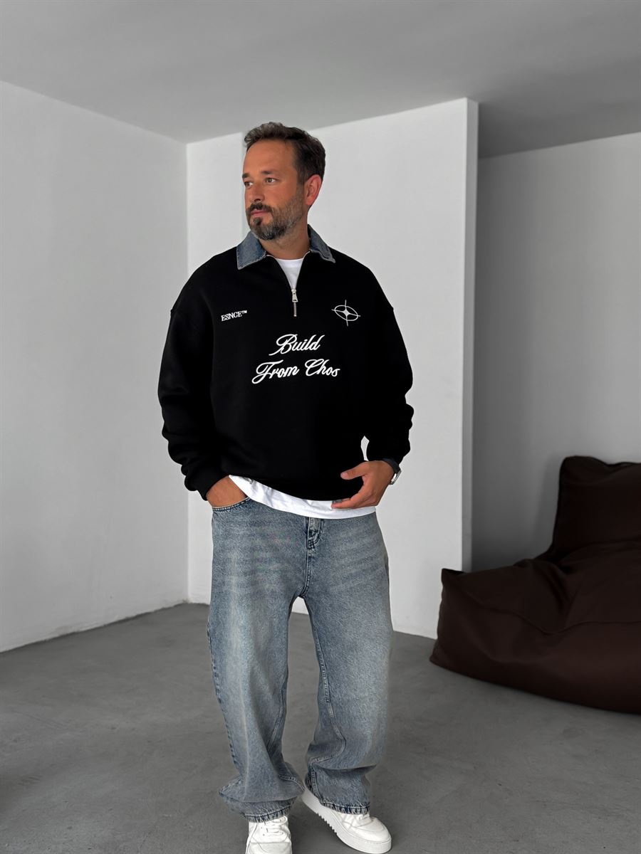 Denim Collar Build Oversize Sweatshirt