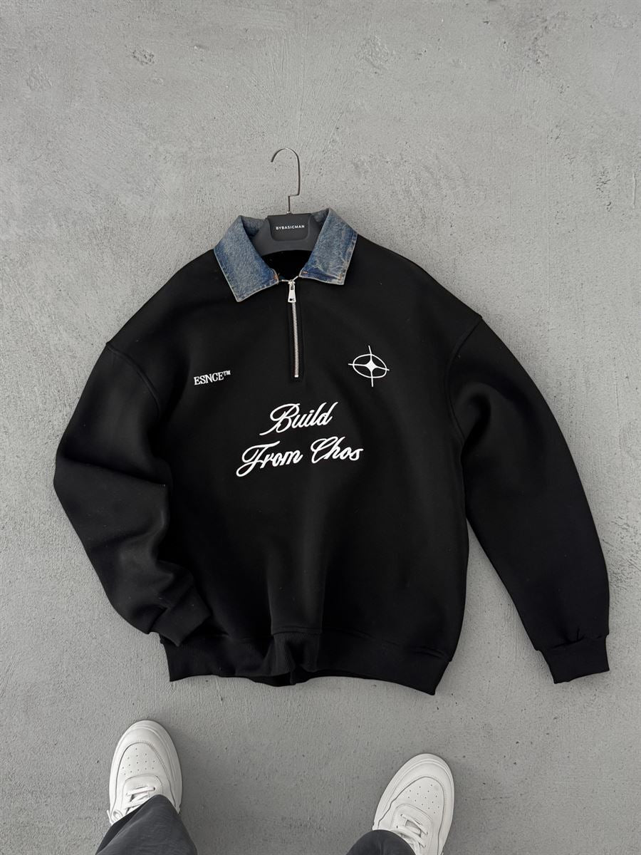 Denim Collar Build Oversize Sweatshirt