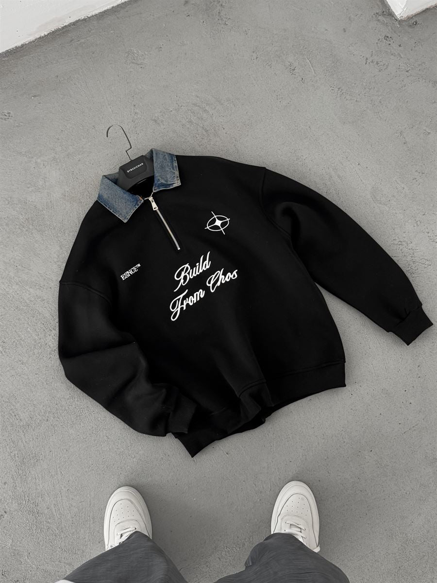 Denim Collar Build Oversize Sweatshirt