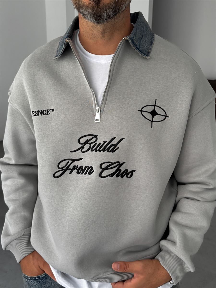 Denim Collar Build Oversize Sweatshirt