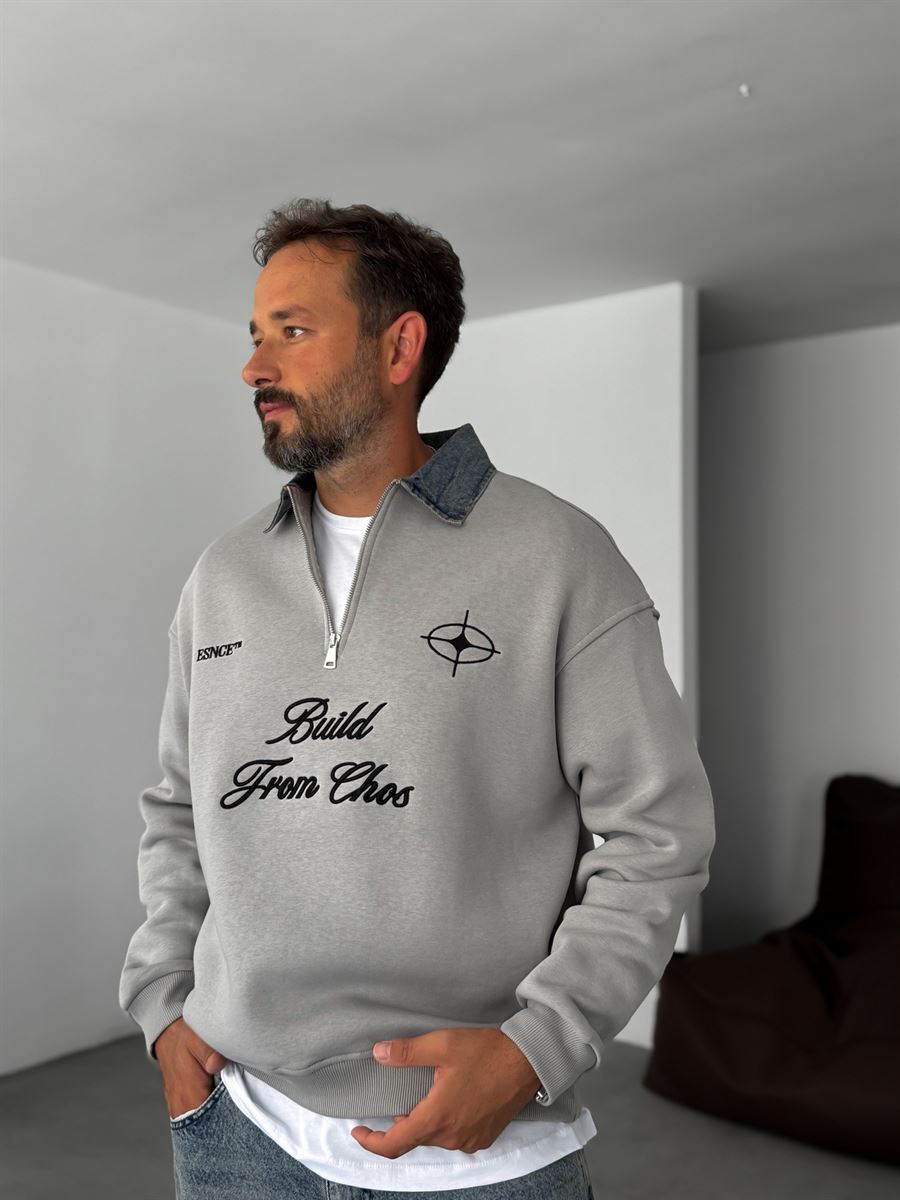 Denim Collar Build Oversize Sweatshirt