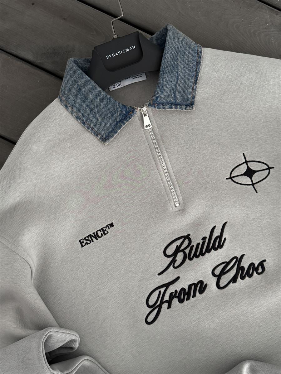 Denim Collar Build Oversize Sweatshirt