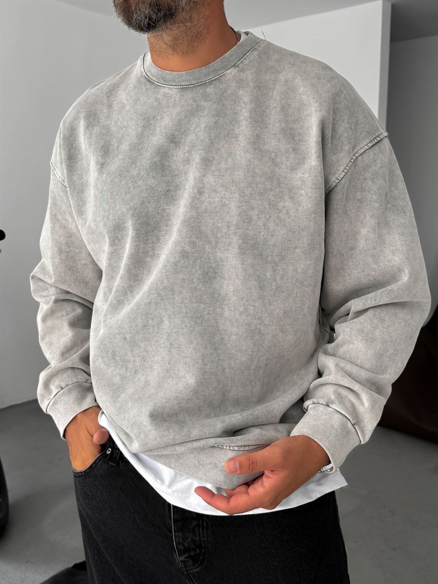 Grey Washed Basic Oversize Sweatshirt JJ-1262