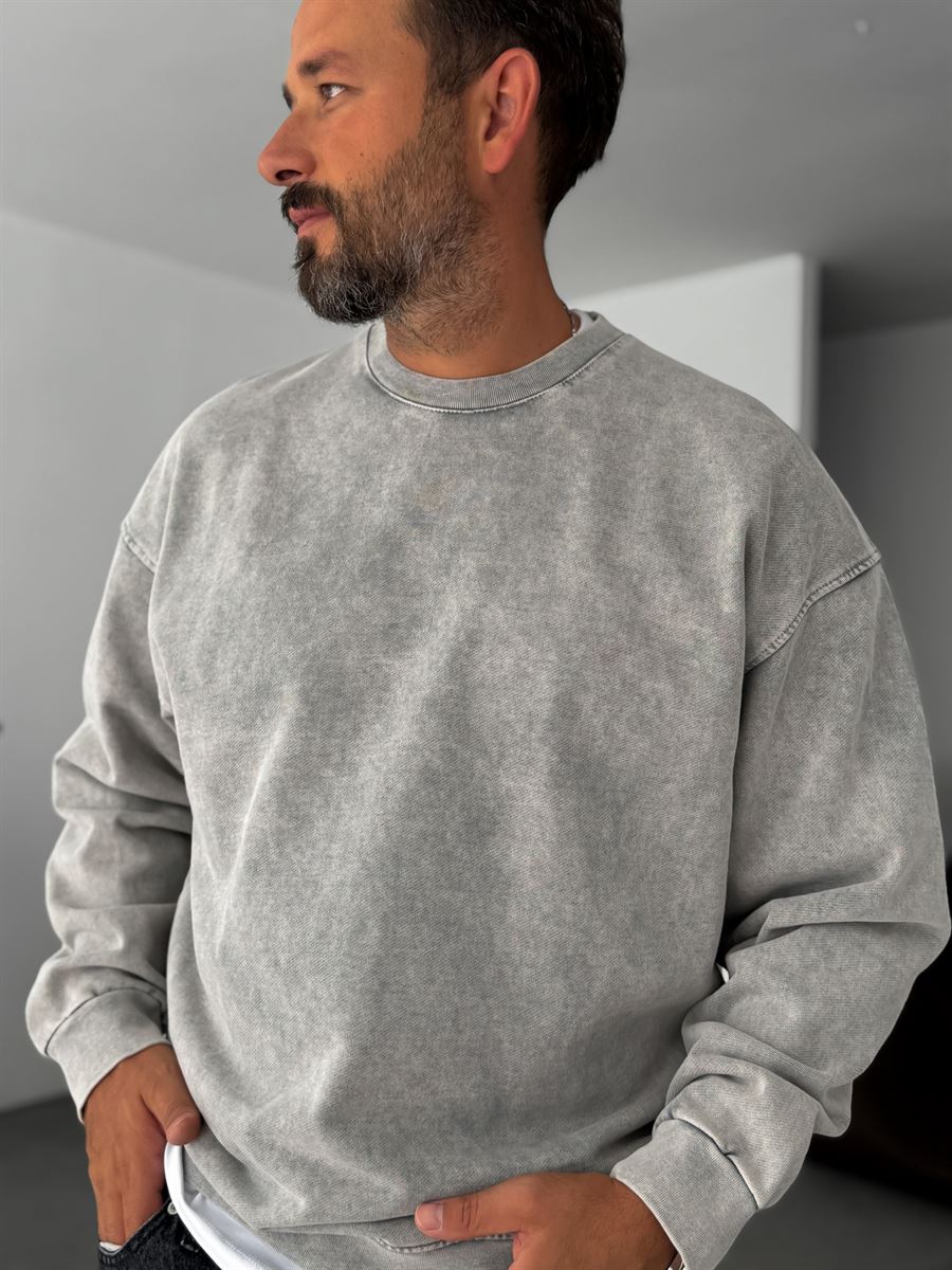 Grey Washed Basic Oversize Sweatshirt JJ-1262