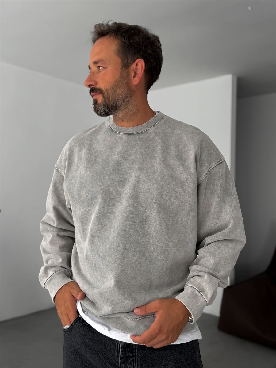 Grey Washed Basic Oversize Sweatshirt JJ-1262