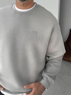 Heart Embroidered Basic Oversize Sweatshirt