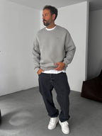 Heart Embroidered Basic Oversize Sweatshirt