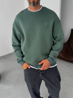 Heart Embroidered Basic Oversize Sweatshirt