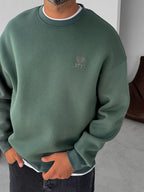 Heart Embroidered Basic Oversize Sweatshirt