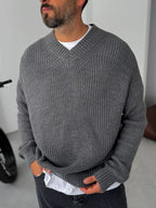 V-Neck Knitted Sweater with Embroidery Detail