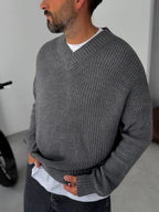 V-Neck Knitted Sweater with Embroidery Detail