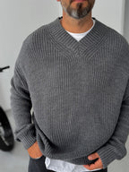 V-Neck Knitted Sweater with Embroidery Detail
