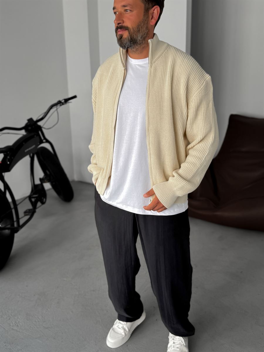 Half-Zip Mock Neck Knitted Cardigan