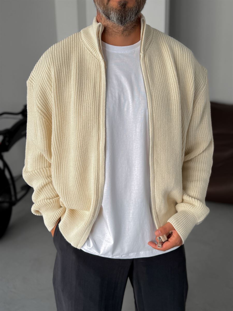 Half-Zip Mock Neck Knitted Cardigan