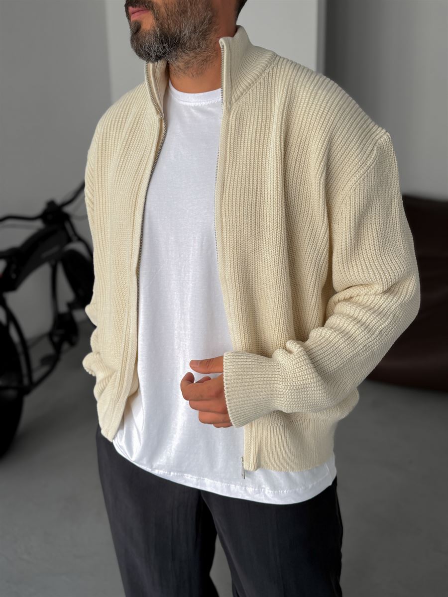 Half-Zip Mock Neck Knitted Cardigan